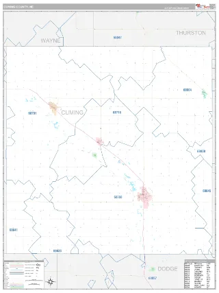 Cuming County, NE Classic style ZIP Code wall map