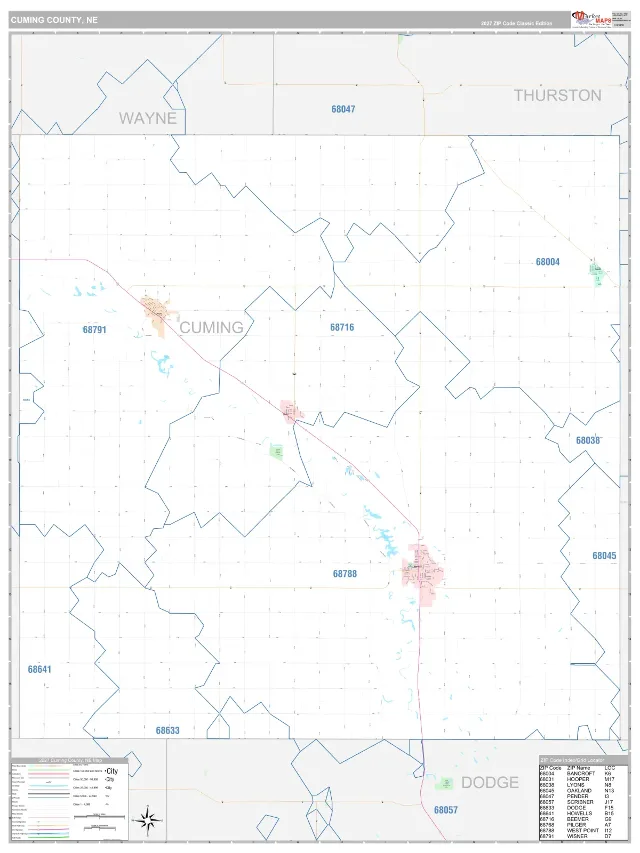 Cuming County, NE ZIP Code Wall Map, Classic style