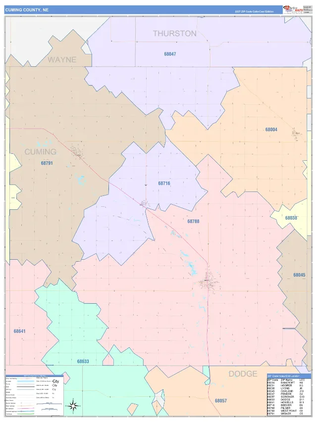 Cuming County, NE ZIP Code Wall Map, ColorCast style