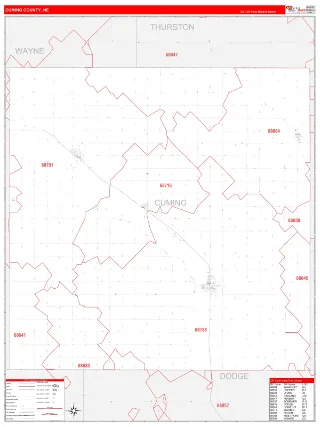 Cuming County, NE RedLine style ZIP Code wall map