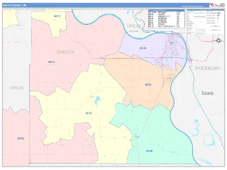 Dakota County, NE ColorCast style ZIP Code wall map