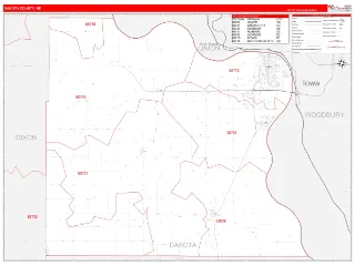 Dakota County, NE RedLine style ZIP Code wall map