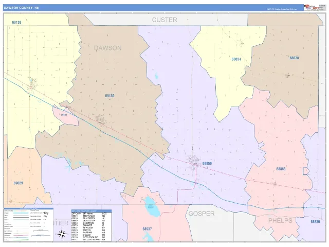 Dawson County, NE ZIP Code Wall Map, ColorCast style