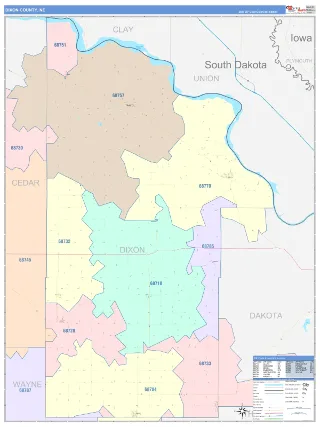 Dixon County, NE ColorCast style ZIP Code wall map