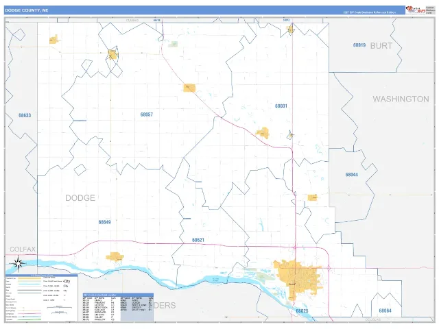 Dodge County, NE ZIP Code Wall Map, Business Reference style