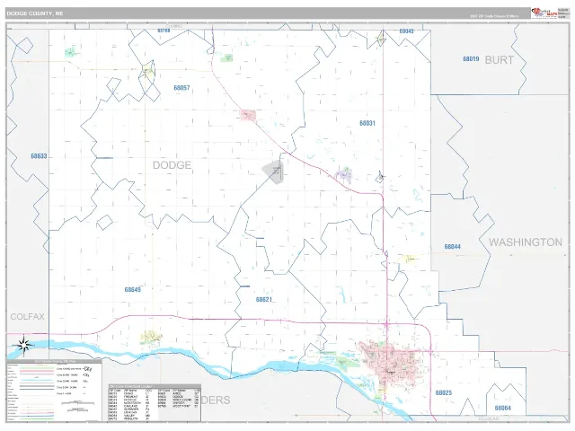 Dodge County, NE ZIP Code Wall Map, Classic style