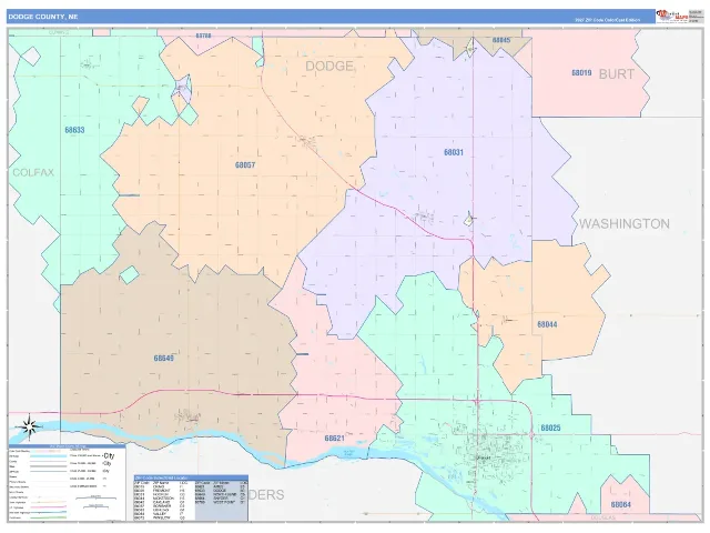 Dodge County, NE ZIP Code Wall Map, ColorCast style