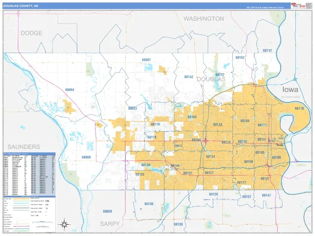 Douglas County, NE ZIP Code Wall Map, Business Reference style