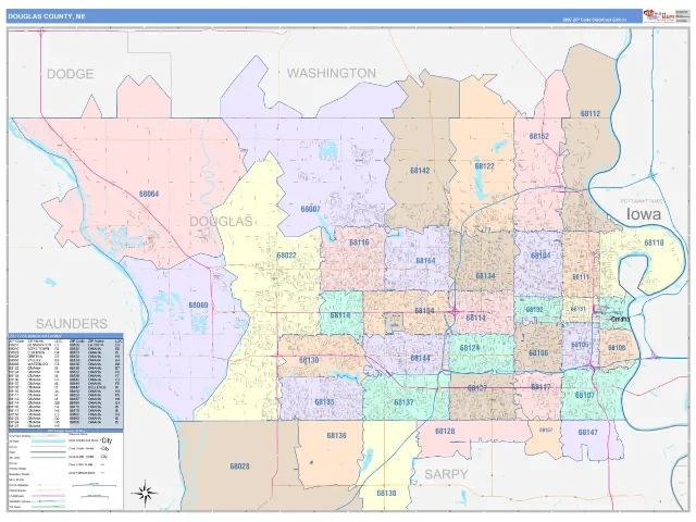 Douglas County, NE ZIP Code Wall Map, ColorCast style