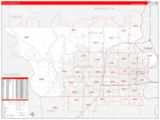Douglas County, NE RedLine style ZIP Code wall map