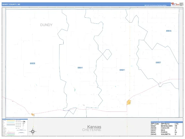 Dundy County, NE ZIP Code Wall Map, Business Reference style