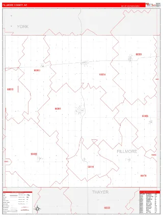 Fillmore County, NE RedLine style ZIP Code wall map
