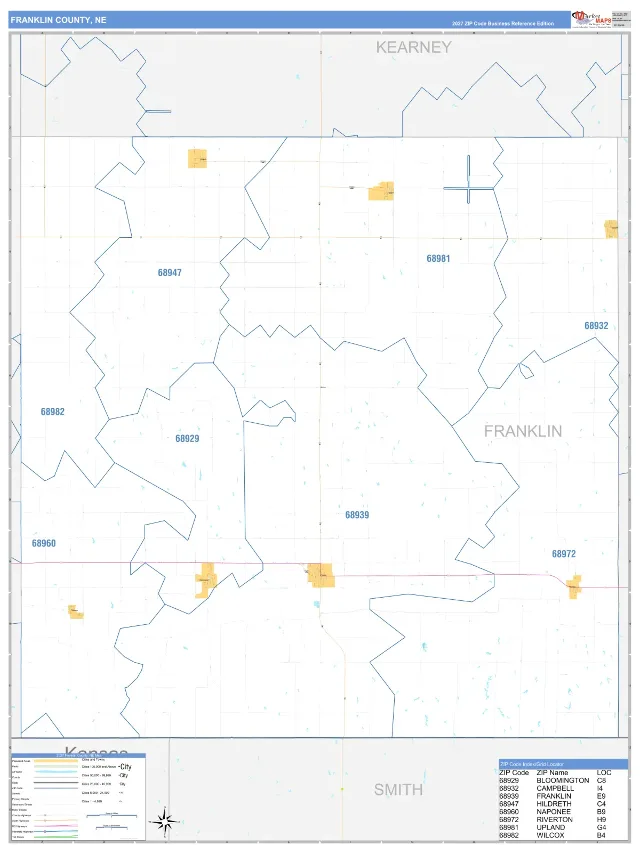 Franklin County, NE ZIP Code Wall Map, Business Reference style