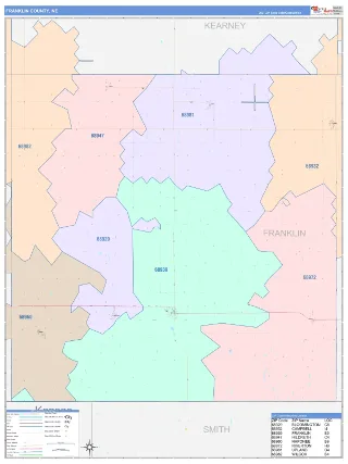 Franklin County, NE ColorCast style ZIP Code wall map