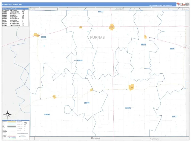 Furnas County, NE ZIP Code Wall Map, Business Reference style