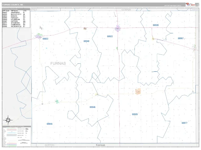 Furnas County, NE ZIP Code Wall Map, Classic style