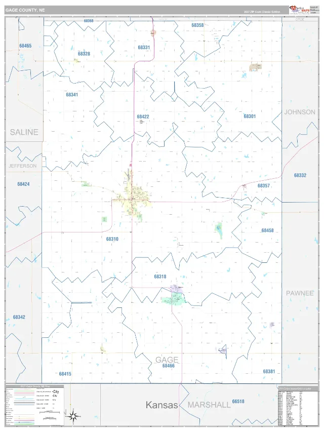 Gage County, NE ZIP Code Wall Map, Classic style