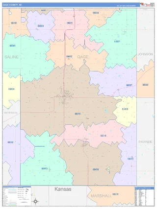 Gage County, NE ColorCast style ZIP Code wall map