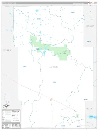 Garden County, NE Classic style ZIP Code wall map