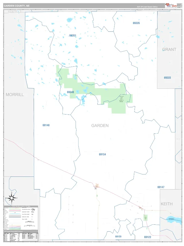 Garden County, NE ZIP Code Wall Map, Classic style