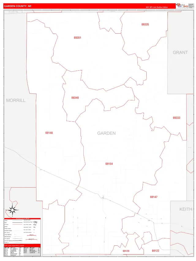 Garden County, NE ZIP Code Wall Map, RedLine style