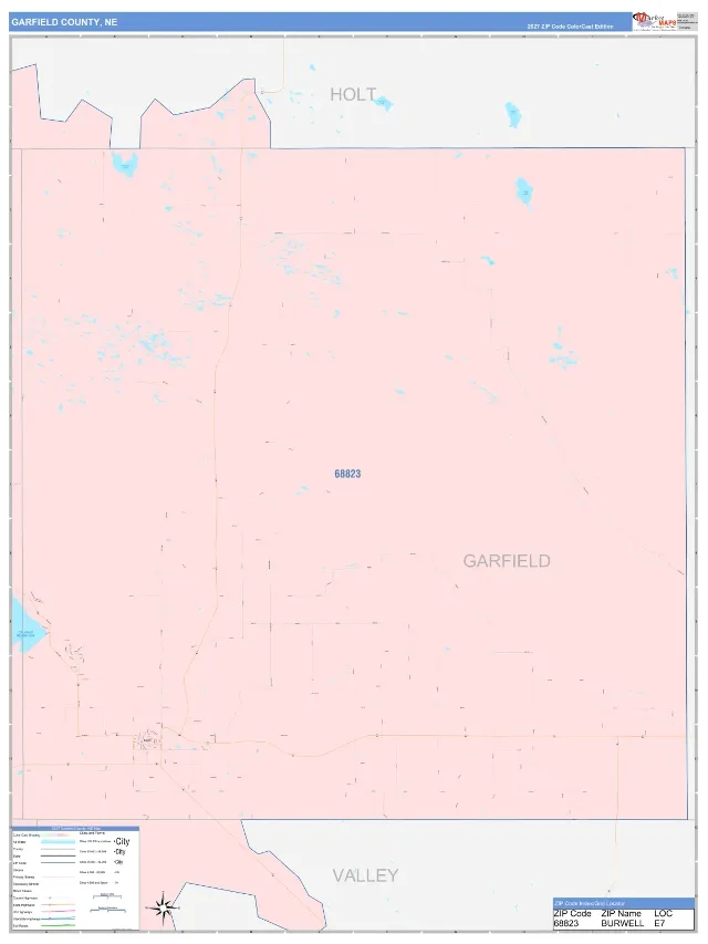 Garfield County, NE ZIP Code Wall Map, ColorCast style