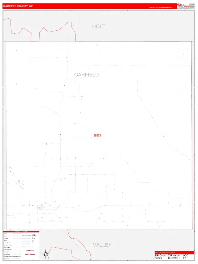 Garfield County, NE ZIP Code Wall Map, RedLine style
