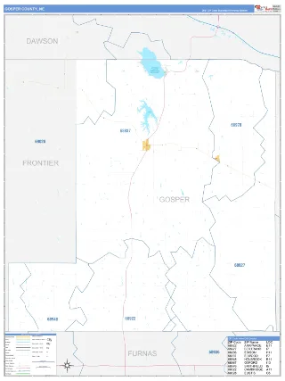 Gosper County, NE Business Reference style ZIP Code wall map
