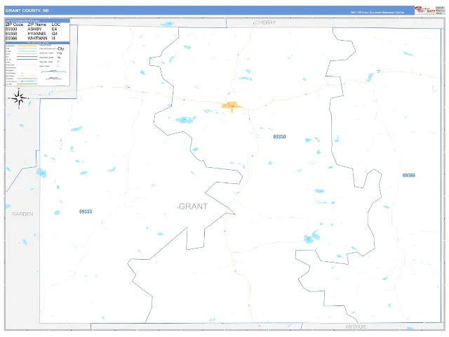 Grant County, NE ZIP Code Wall Map, Business Reference style