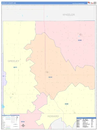 Greeley County, NE ColorCast style ZIP Code wall map