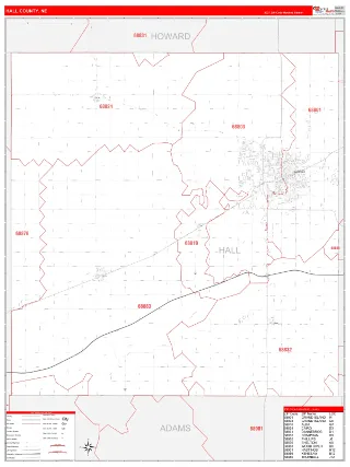 Hall County, NE RedLine style ZIP Code wall map