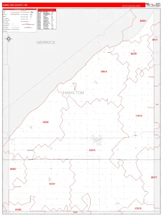 Hamilton County, NE RedLine style ZIP Code wall map