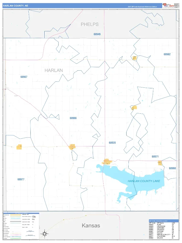 Harlan County, NE ZIP Code Wall Map, Business Reference style