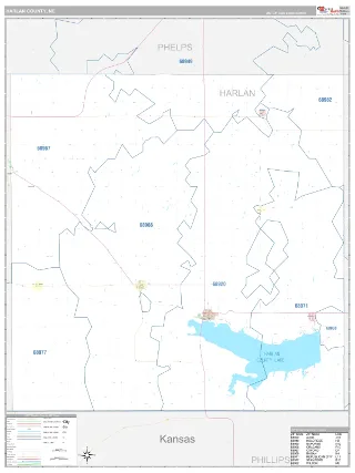 Harlan County, NE Classic style ZIP Code wall map