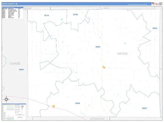 Hayes County, NE ZIP Code Wall Map, Business Reference style