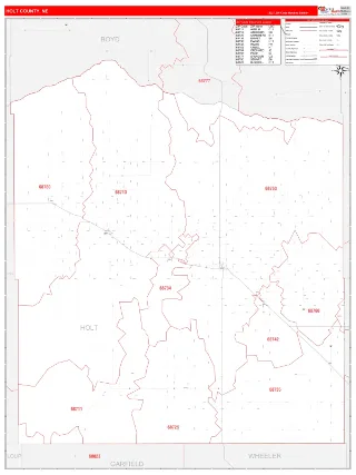 Holt County, NE RedLine style ZIP Code wall map