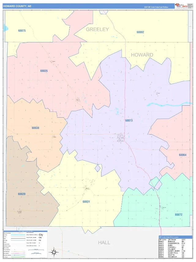 Howard County, NE ZIP Code Wall Map, ColorCast style