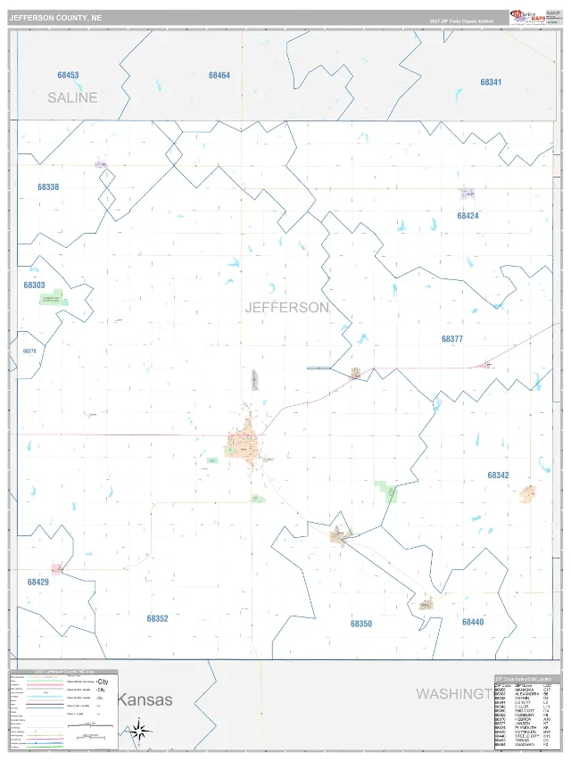 Jefferson County, NE ZIP Code Wall Map, Classic style