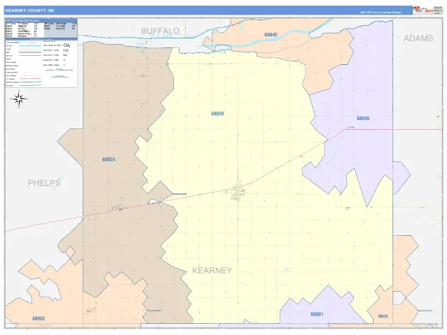 Kearney County, NE ZIP Code Wall Map, ColorCast style