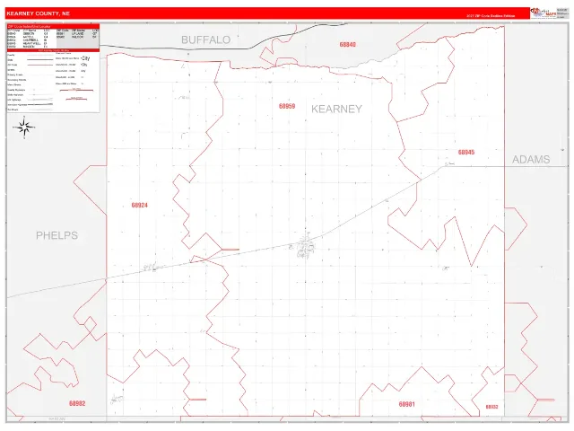 Kearney County, NE ZIP Code Wall Map, RedLine style