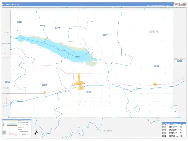 Keith County, NE ZIP Code Wall Map, Business Reference style