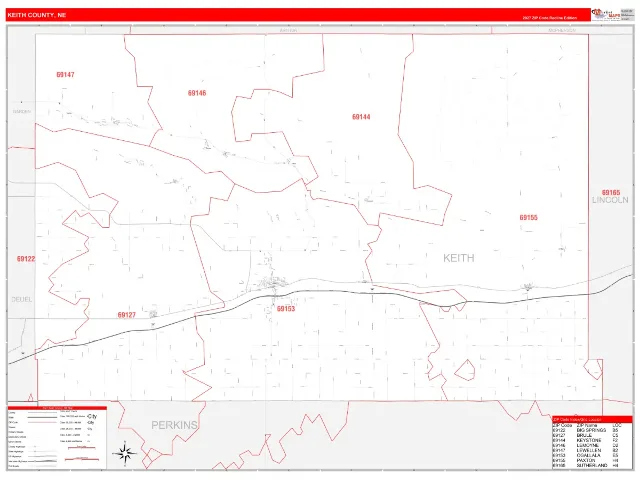Keith County, NE ZIP Code Wall Map, RedLine style