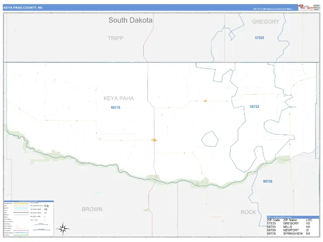Keya Paha County, NE ZIP Code Wall Map, Business Reference style
