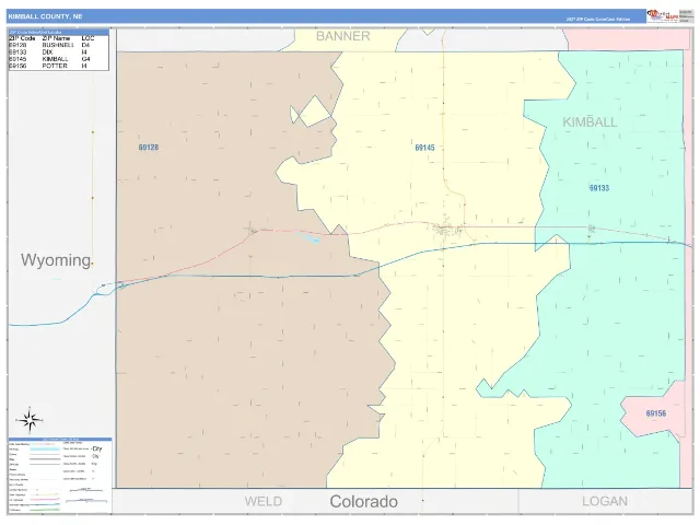 Kimball County, NE ZIP Code Wall Map, ColorCast style