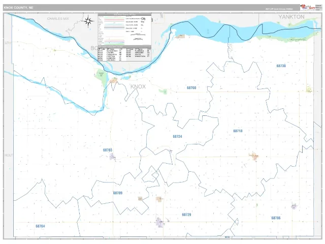 Knox County, NE ZIP Code Wall Map, Classic style