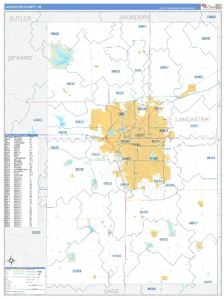 Lancaster County, NE Business Reference style ZIP Code wall map