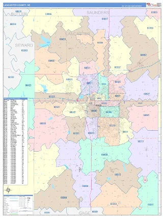 Lancaster County, NE ColorCast style ZIP Code wall map
