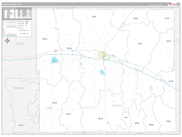 Lincoln County, NE ZIP Code Wall Map, Classic style