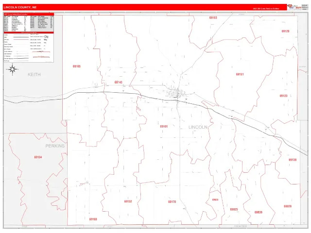 Lincoln County, NE ZIP Code Wall Map, RedLine style