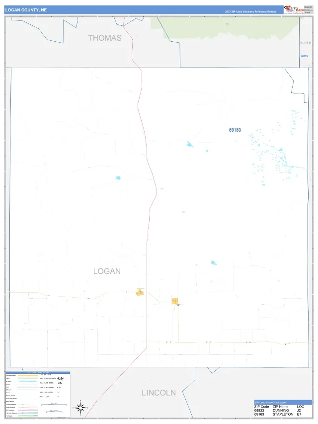 Logan County, NE ZIP Code Wall Map, Business Reference style